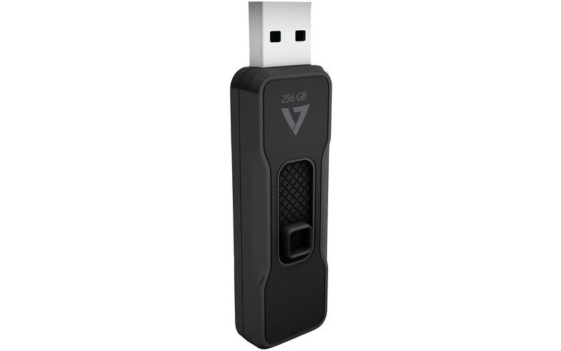 V7 256GB USB 3.1 Flash Drive - With Retractable USB Connector - 256 GB - USB 3.1 - 120 MB/s Read Speed - 25 MB/s Write Speed - Black - 5 Year Warranty