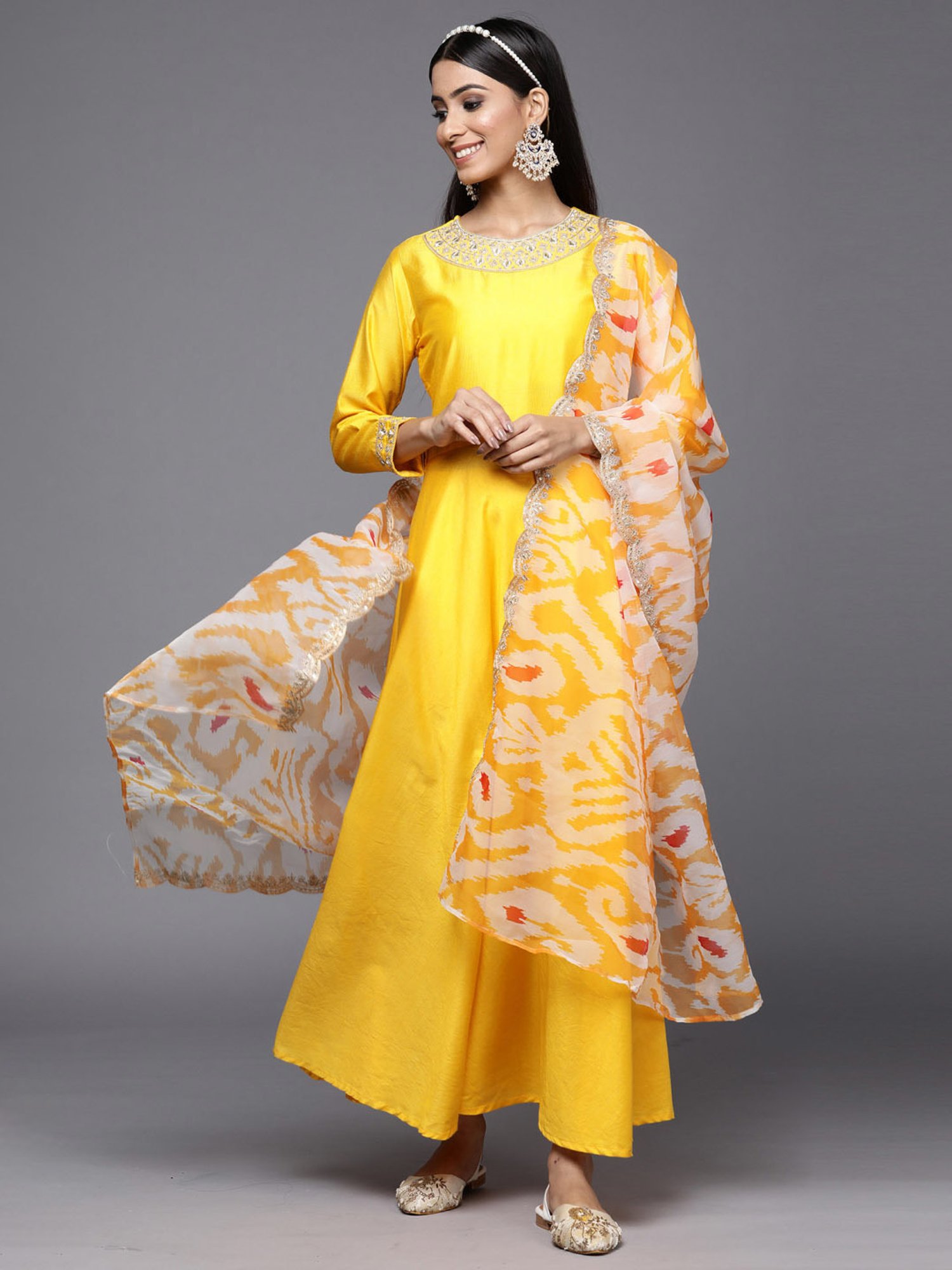 Indo Era Yellow Kurta Pant Set With Dupatta