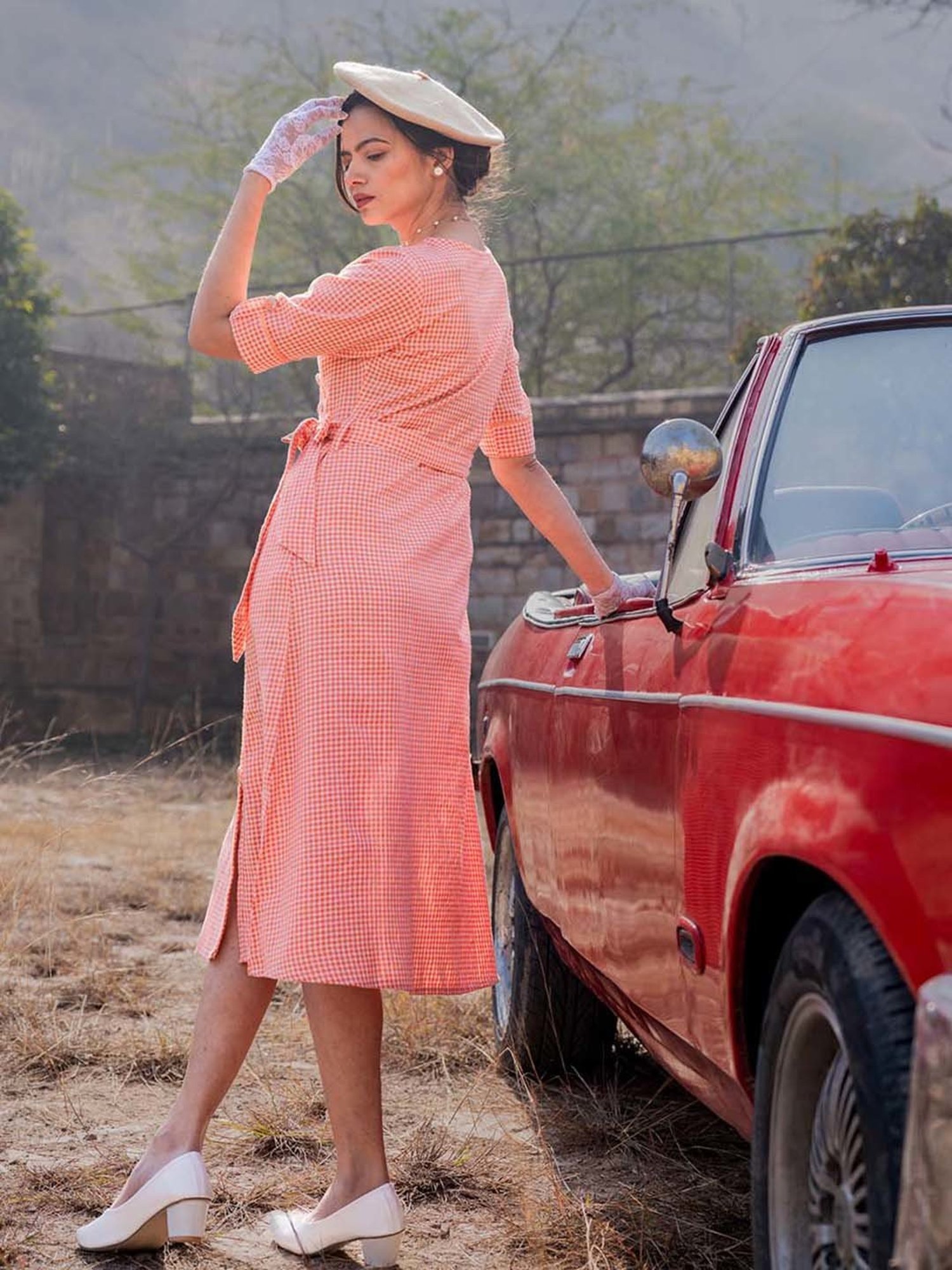 Yufta Orange Check Ethnic Dresses