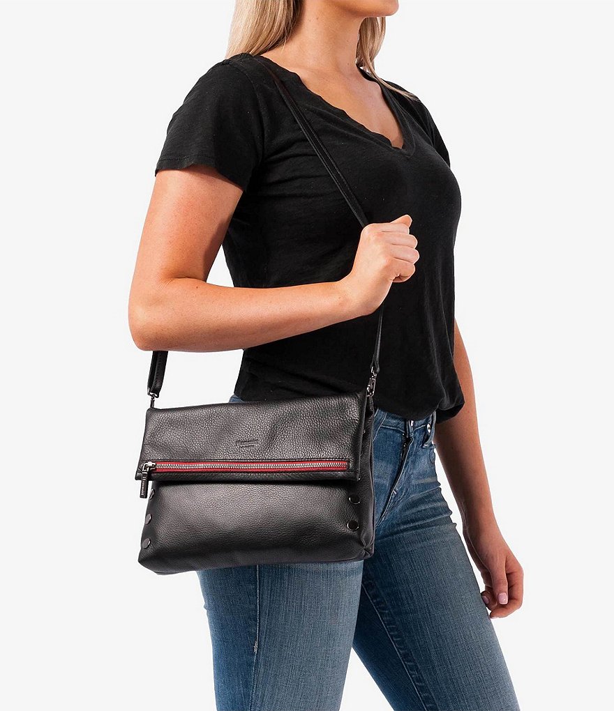 Hammitt VIP Fold Over Large Studded Leather Zip Flap Crossbody Bag