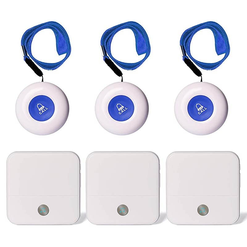 Caregiver Pager Call Button Personal Help Alert System for Home Patient Nurses Seniors and Disabilities 3 Receivers 3 Waterproof Transmitters