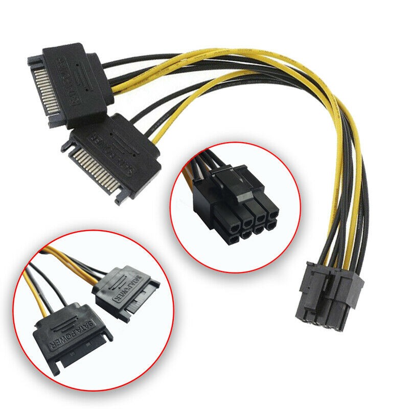 Dual SATA to PCI-E Power Cable 15Pin SATA to 8 pin / 6 pin Video Card Power Wire