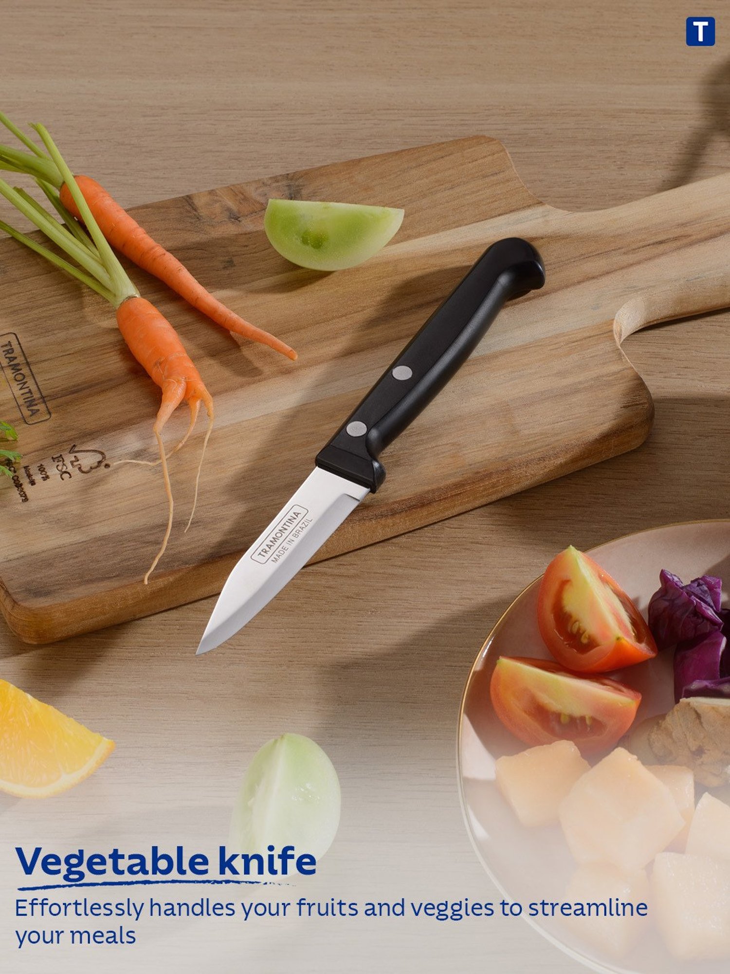 Tramontina Ultracorte Stainless Steel Vegetable & Fruit Knife Plain Edge 2.7" Kitchen Knife