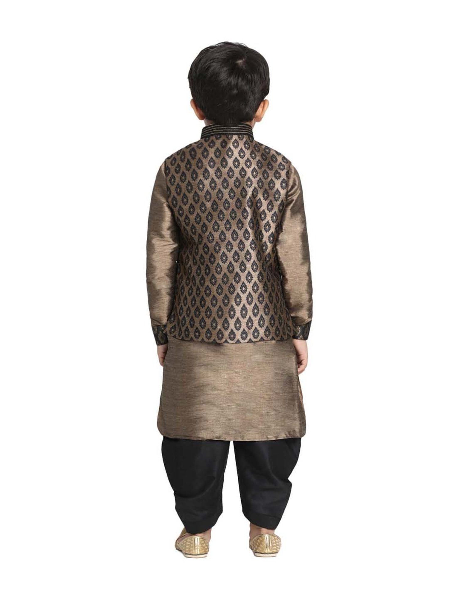 VASTRAMAY Kids Black & Gold Embellished Kurta Set