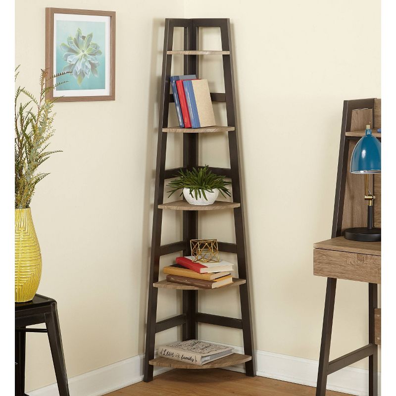 64.25" 5 Tier Lana Corner Ladder Shelf Natural - Buylateral