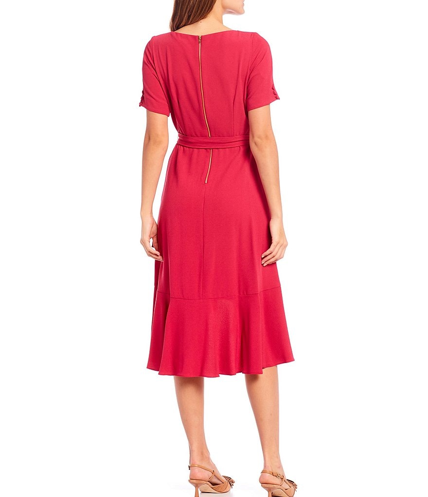 Maison Tara Faux Wrap Ruffle Hem Crepe Dress