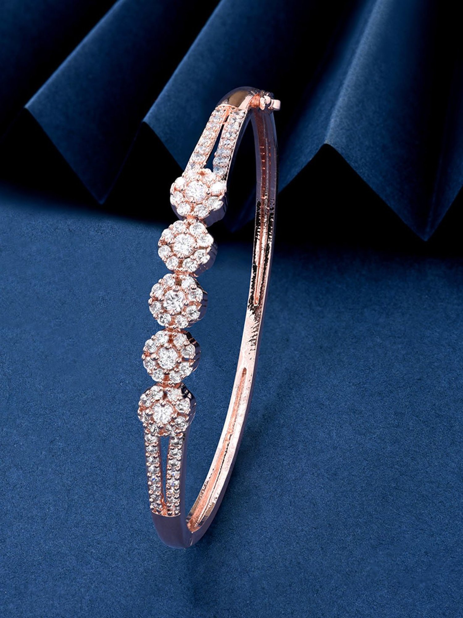 Fida American Diamond Rose Gold-Plated Floral Bangle-style Bracelet for Women