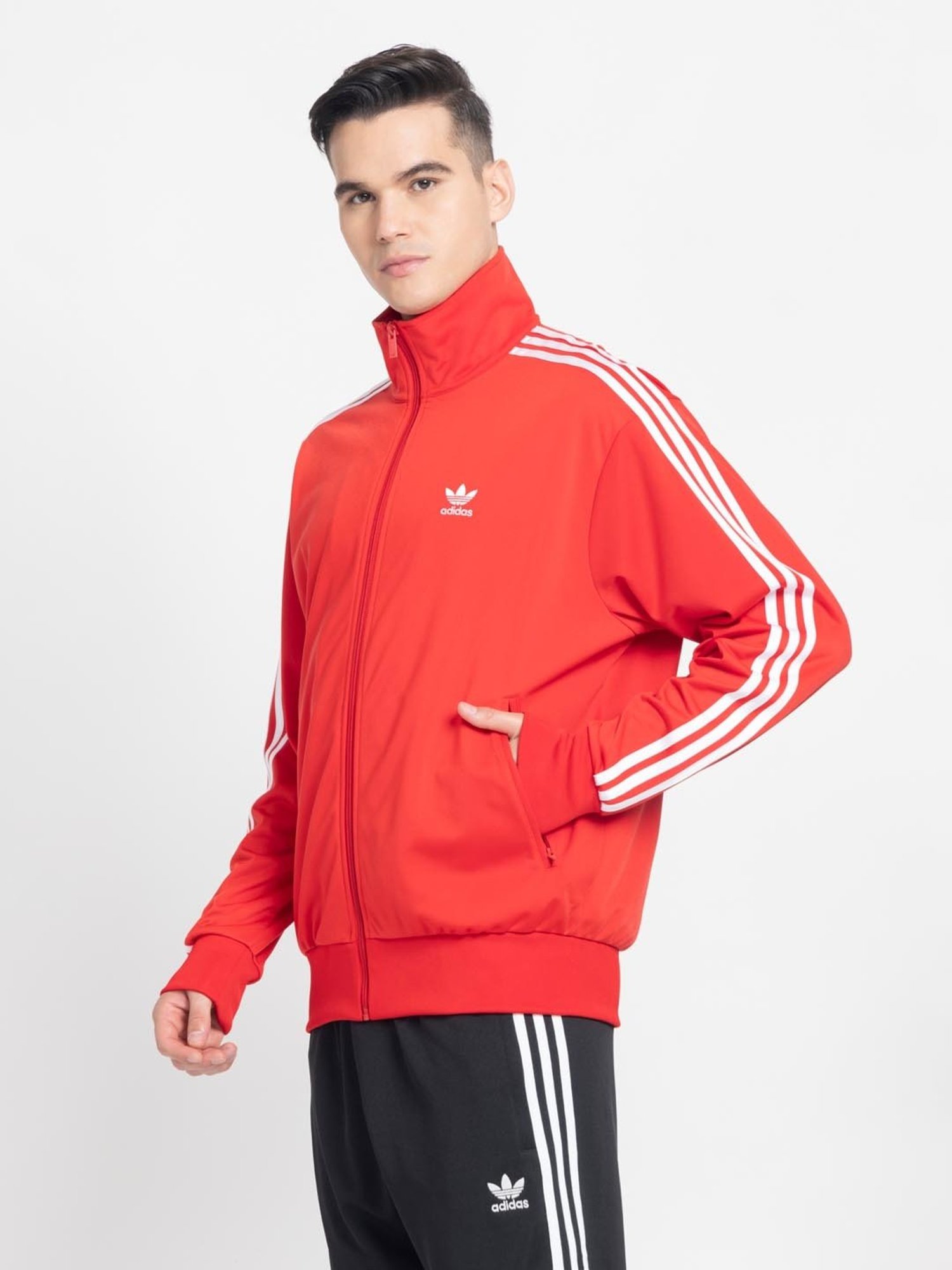 Adidas Originals Red Regular Fit Printed Sports Jacket