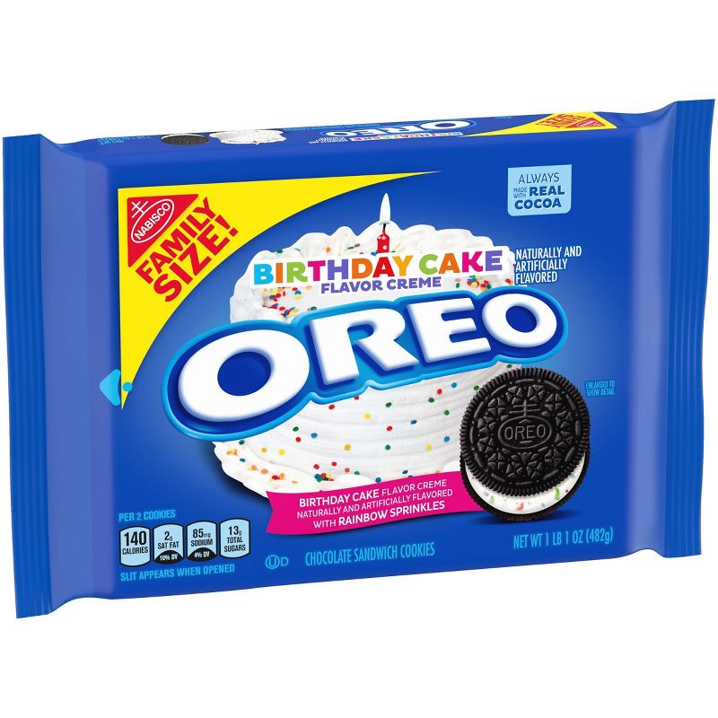 Oreo Birthday Cake Flavor  Chocolate Sandwich Cookies Family Size - 17oz