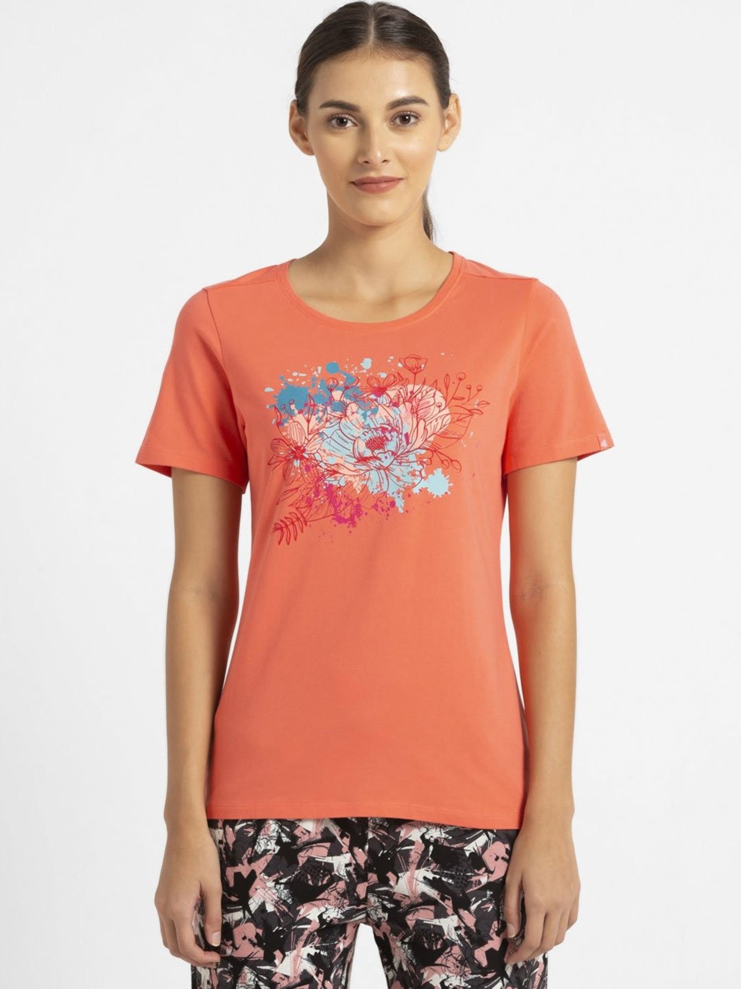 Jockey 1361 Women's Super Combed Cotton Regular Fit Printed Half Sleeve T-Shirt (Prints May Vary)