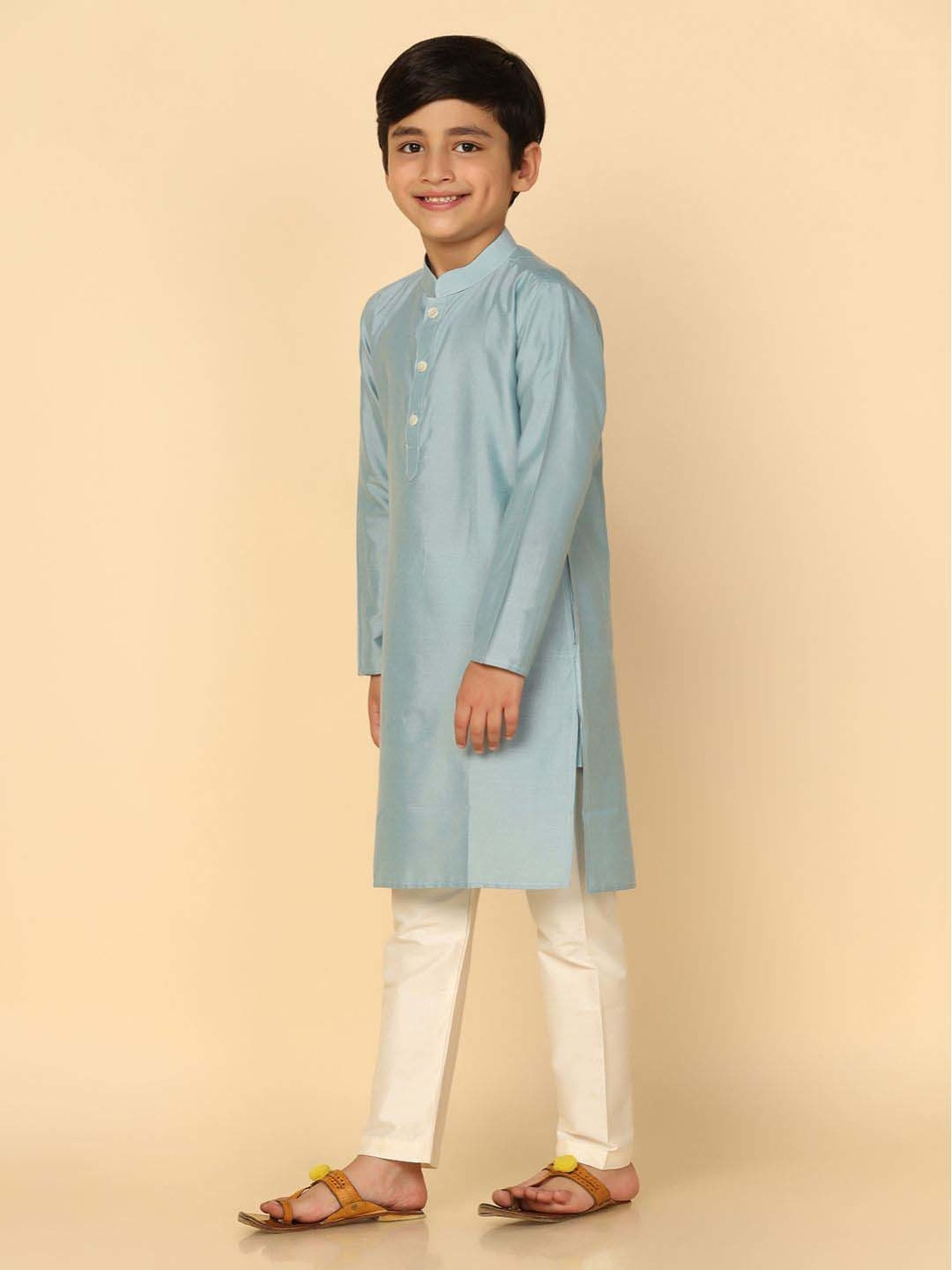 KISAH Kids Dirty Blue Cotton Regular Fit Full Sleeves Kurta