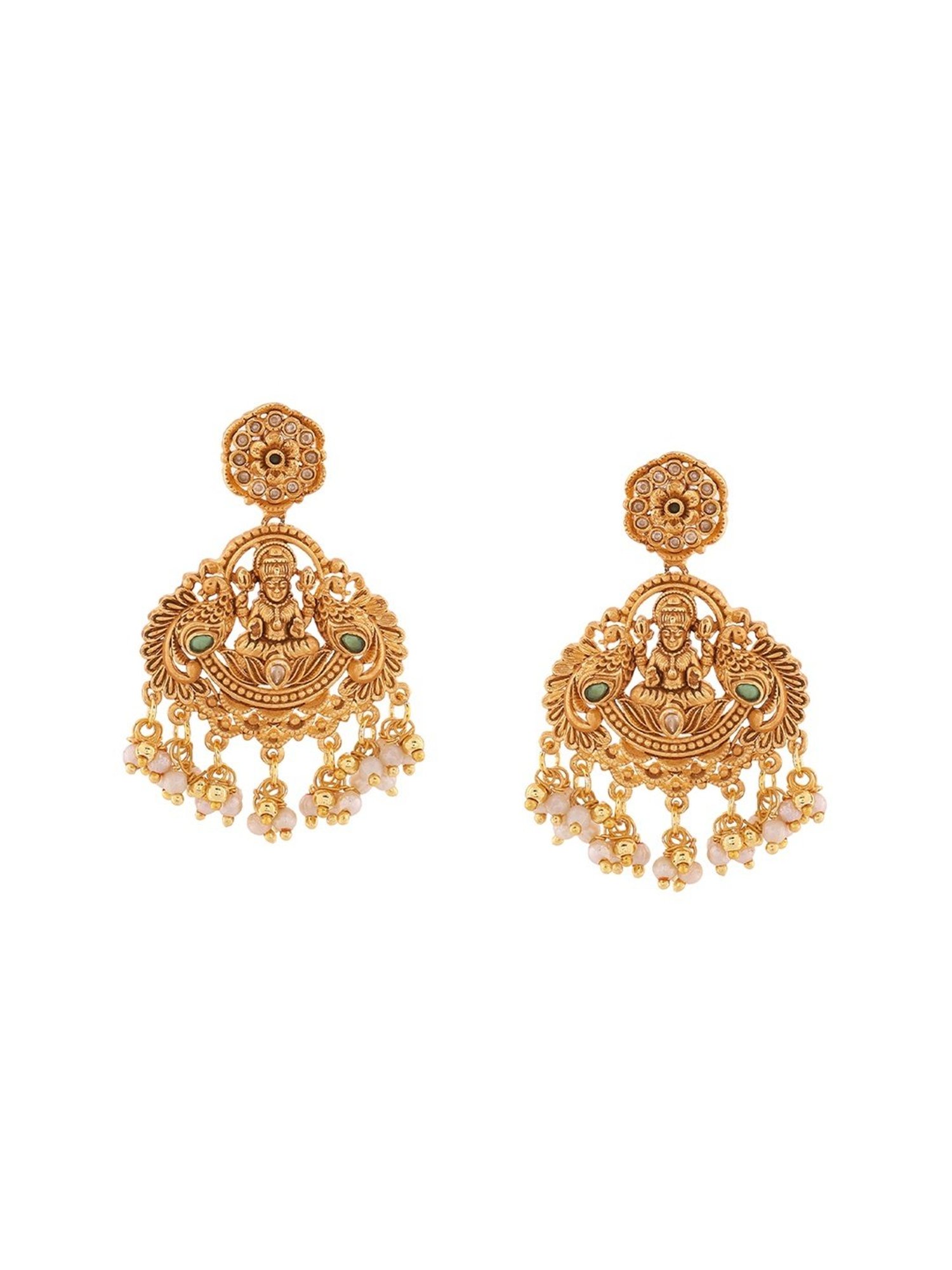 Estele Gold-Plated CZ Divine Lakshmi Devi Designer Bridal Necklace Set with Pearls for Women