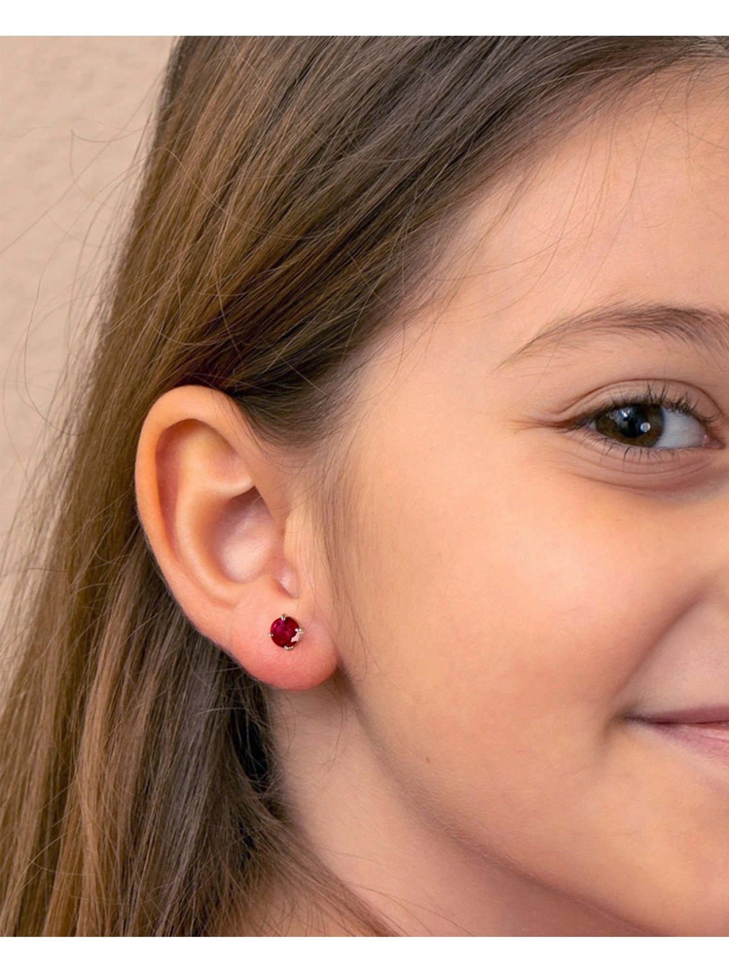 Clara 92.5 Sterling Silver Blood Red Minimal Daily Wear Stud Earrings for Kids Girls