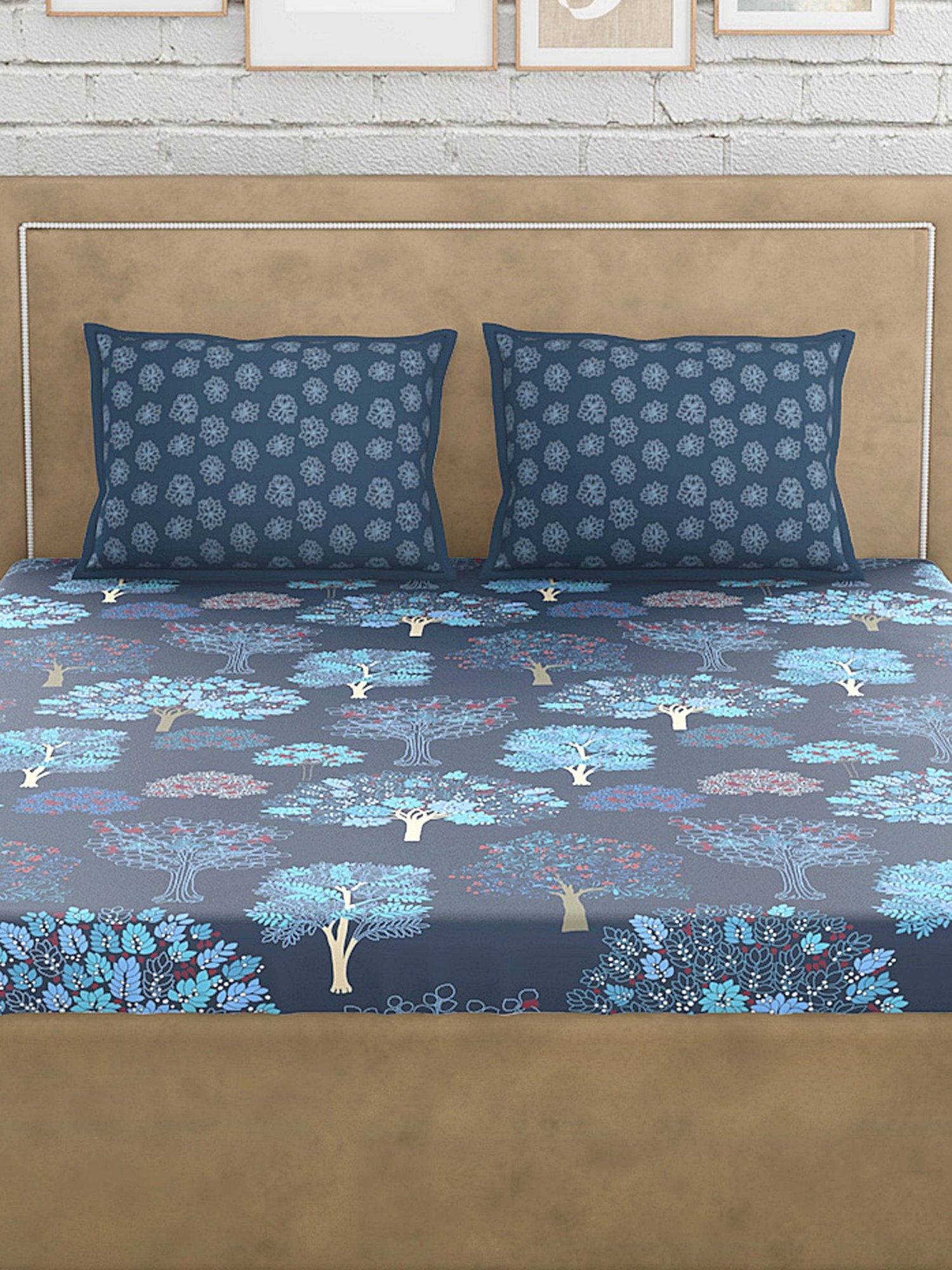 Petal Home Acadia Blue Cotton 300 TC Bedsheet