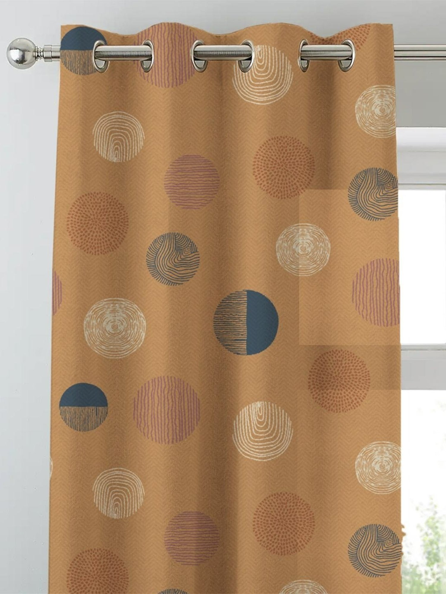 SPACES DRAPE STORY Boho Digital Print Brown Polyester 5 ft Window Curtains - Set of 2
