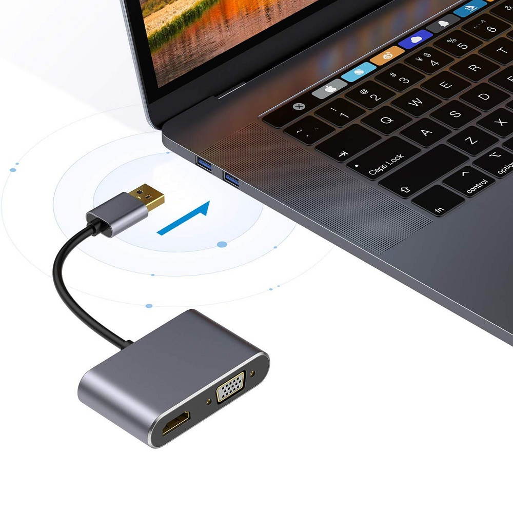 USB 3.0 to HDMI VGA Adapter 5Gbps 4K and 1080P Multi-Display 2in1 Converter Audio Video Cable For Macbook Computer,with Mac OS/Windows XP/Vista/7/8/10