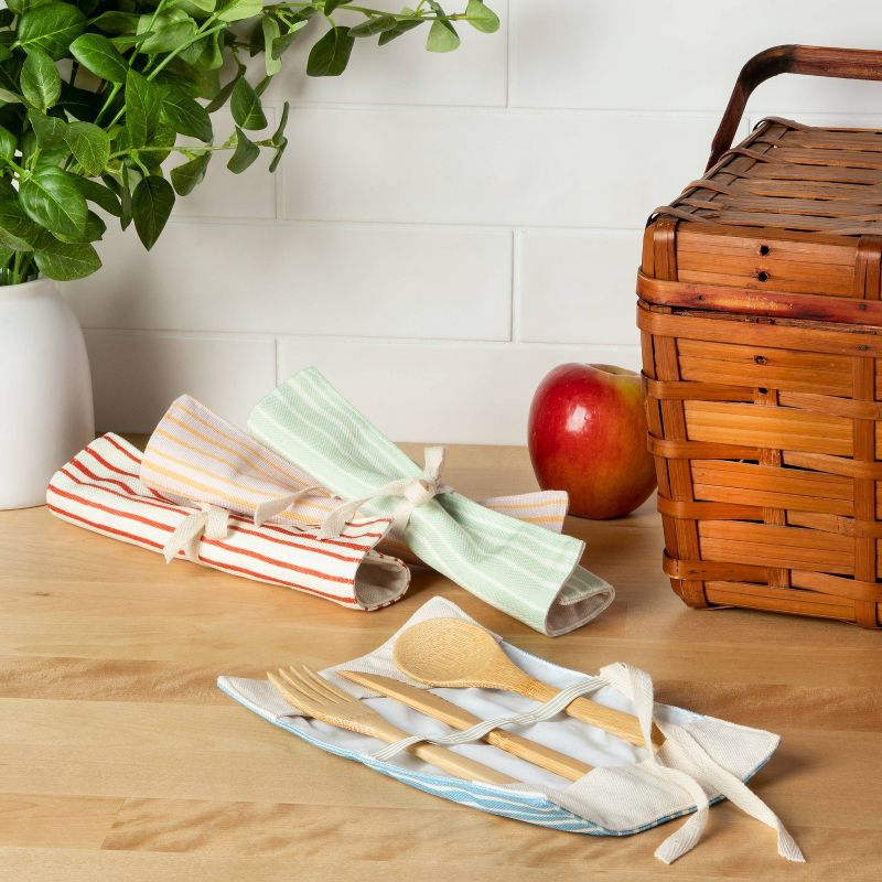 3pc Bamboo Utensil Set with Bag Orange/Cream Stripe - Opalhouse™