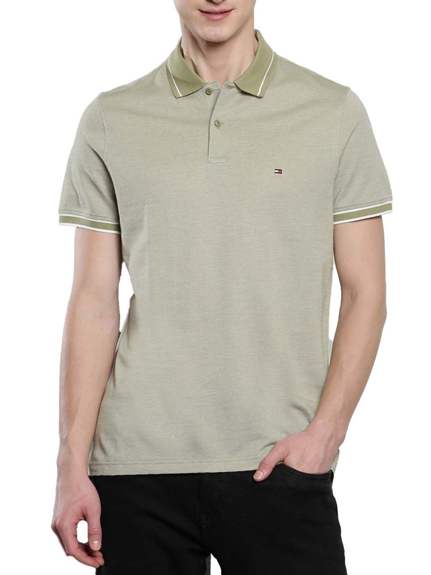Tommy Hilfiger Faded Olive & Ecru Regular Fit Polo T-Shirt