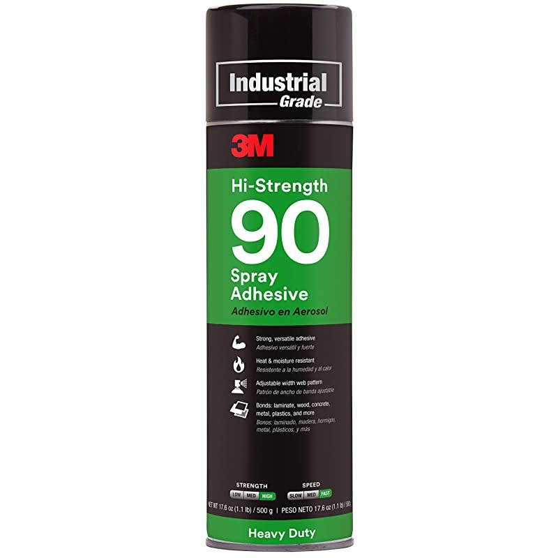 Hi-Strength 90 Spray Adhesive, Permanent, Bonds Laminate, Wood, Concrete, Metal, Plastic, Clear Glue, Net Wt 17.6 oz, Will Spray Upside Down