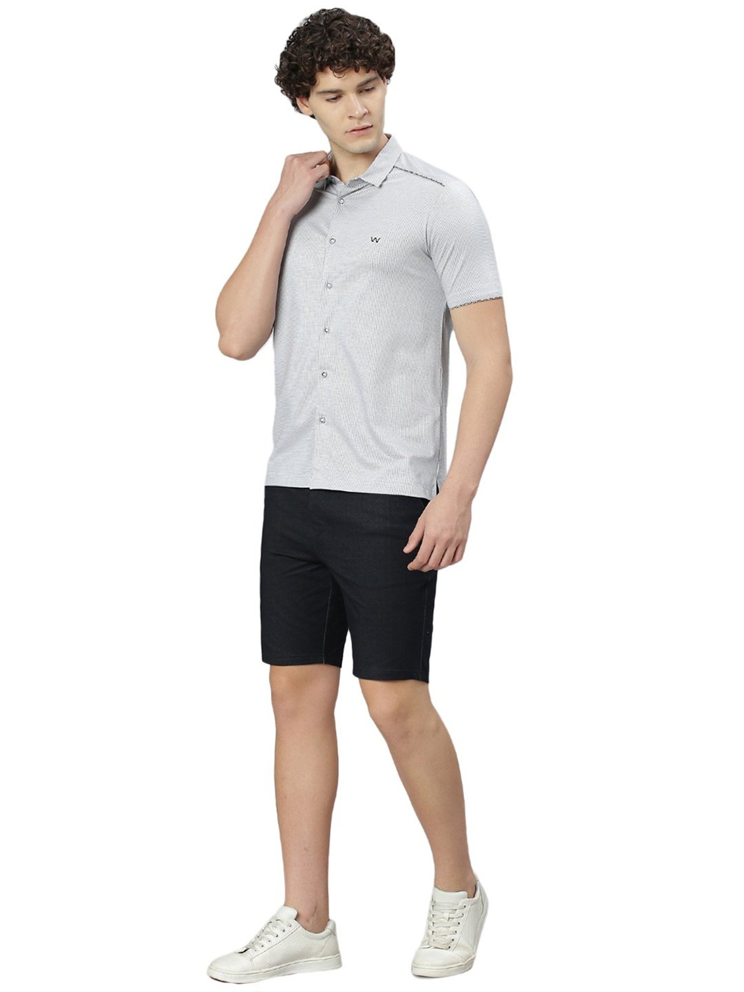 Slowave White & Black Regular Fit Printed Shirt