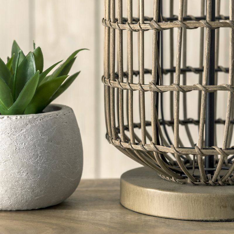 nuLOOM Gretna 25" Rattan & Iron Table Lamp Lighting - Brass 24.5" H x 15" W x 15" D