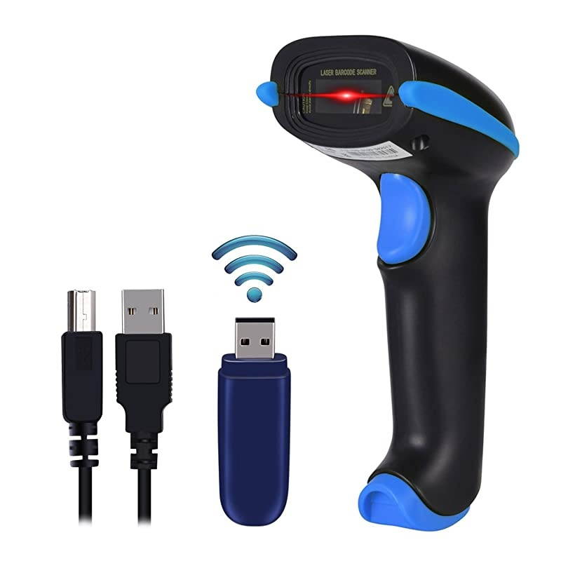 Barcode Scanner Wireless 2in1 24Ghz Wireless+USB 20 Wired Handheld Bar Code Scanner Reader with USB Receiver for Store Supermarket Warehouse 1 Year Warranty