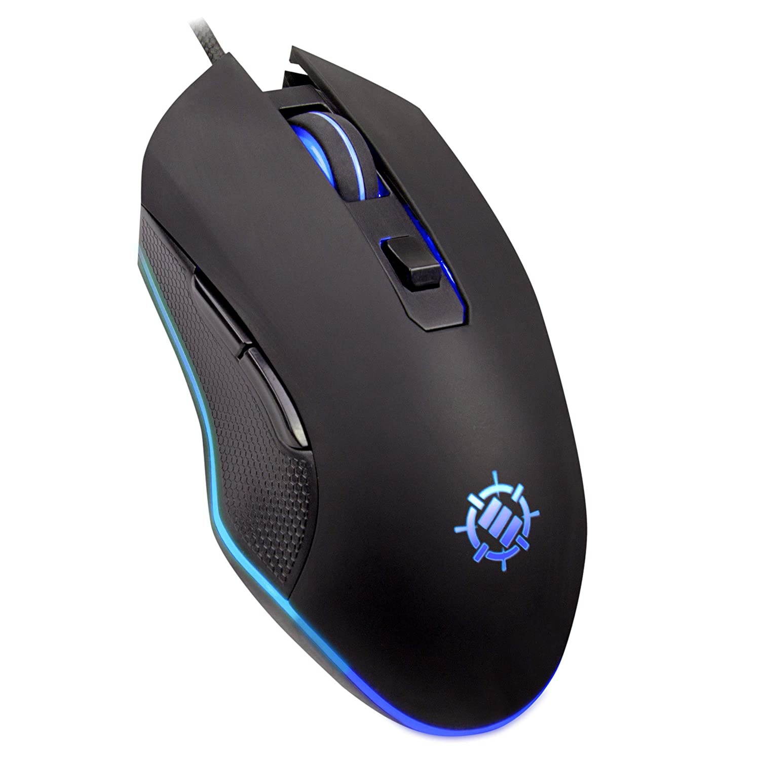 ENHANCE Infiltrate USB Gaming Mouse - LED Gaming Mouse with 6 Programmable Buttons Multi-Color RGB Mouse Lighting 4 DPI Levels & Braided Cable - Computer Light Up Mouse Ergonomic and Textured Grip