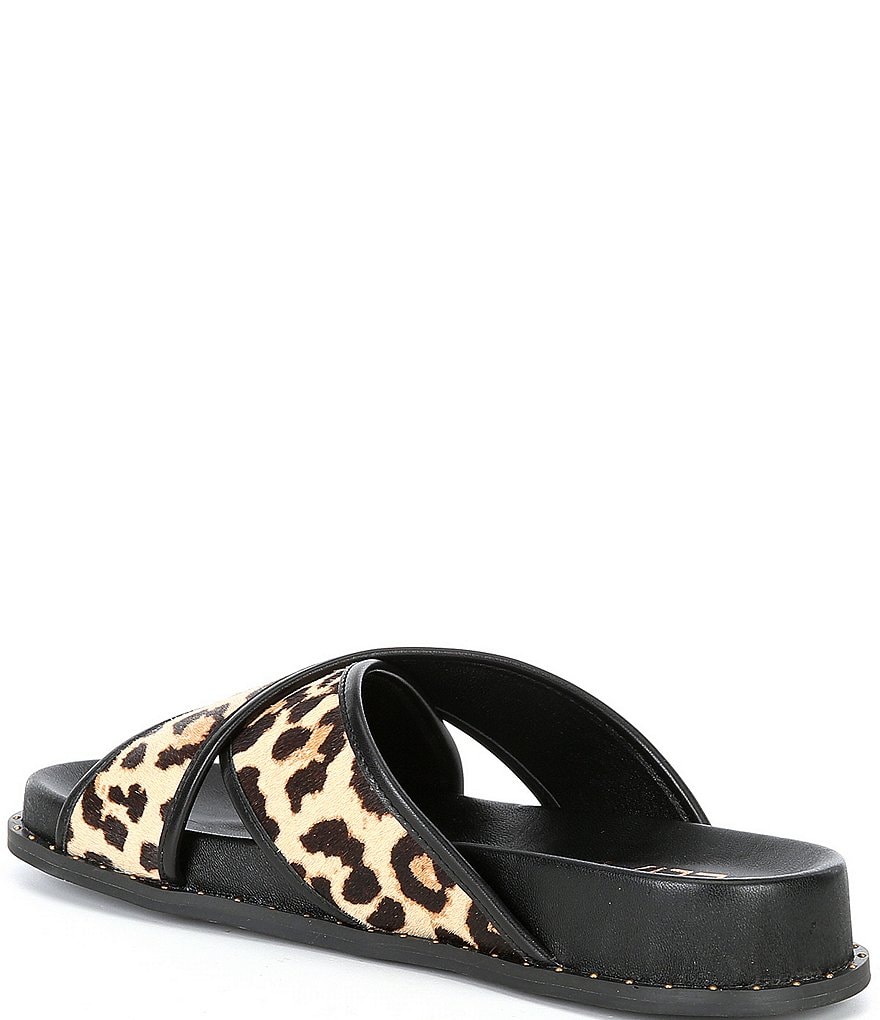 Deltan Nova Leopard Print Haircalf Cross Band Slides