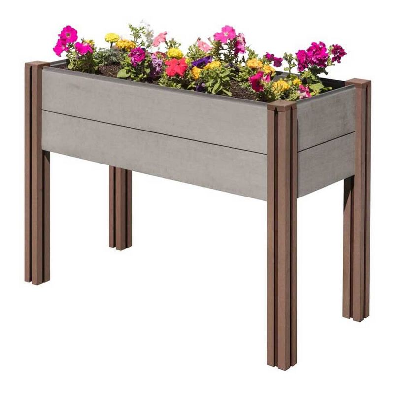 Stratco Raised Wood Plastic Composite Outdoor Decor Elevated Rectangular Garden Bed Planter Box with 47 Inch Tall Wooden Legs, Gray