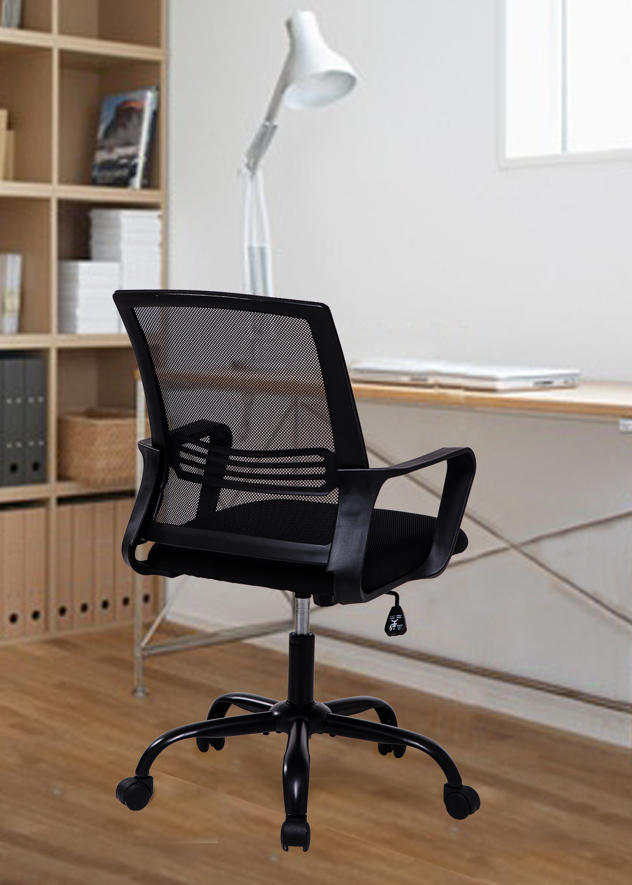 Office Chair Ergonomic Mid Back Swivel Mesh Chair with Armrest (Black)