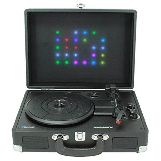 magnavox 3speed bluetooth suitcase turntable 3in1 system with decorative lights model md699