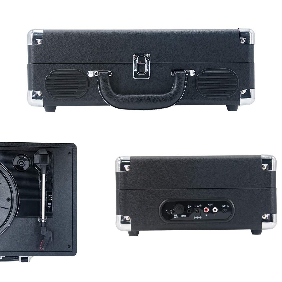 LP&No.1 Portable Suitcase Turntable with Stereo Speaker,3 Speeds Belt-Drive Vinyl Record Player Blue