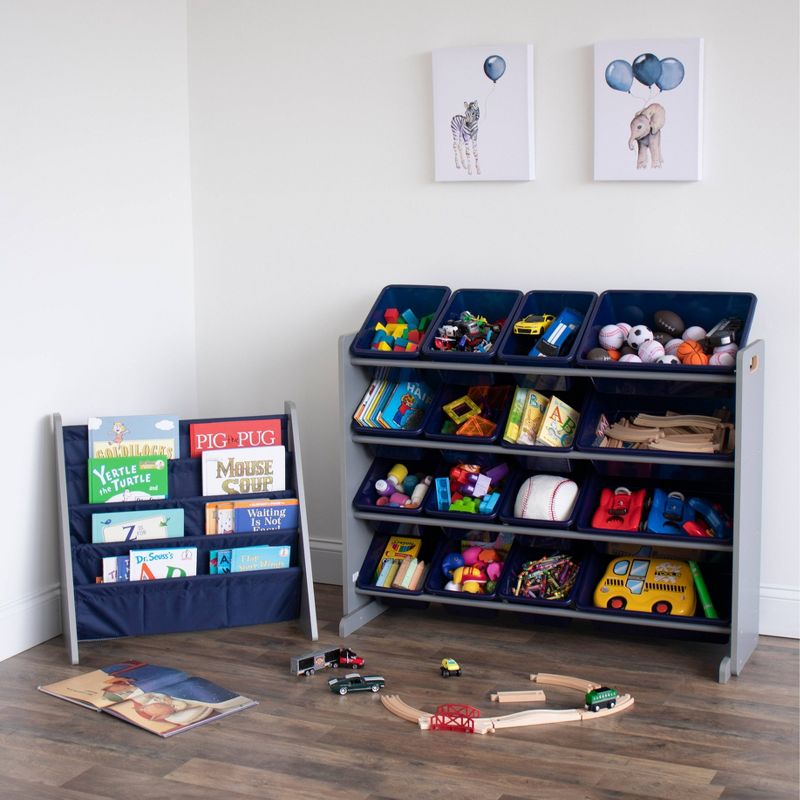 Newport Super Sized Toy Storage Organizer with 16 Storage Bins Navy/Gray - Humble Crew
