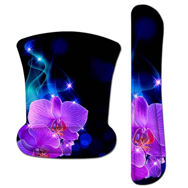 Keyboard Wrist Rest Pad and Mouse Wrist Rest Support Mouse Pad Set,Durable & Comfortable & Lightweight for Easy Typing & Pain Relief-Ergonomic Support (Phalaenopsis)