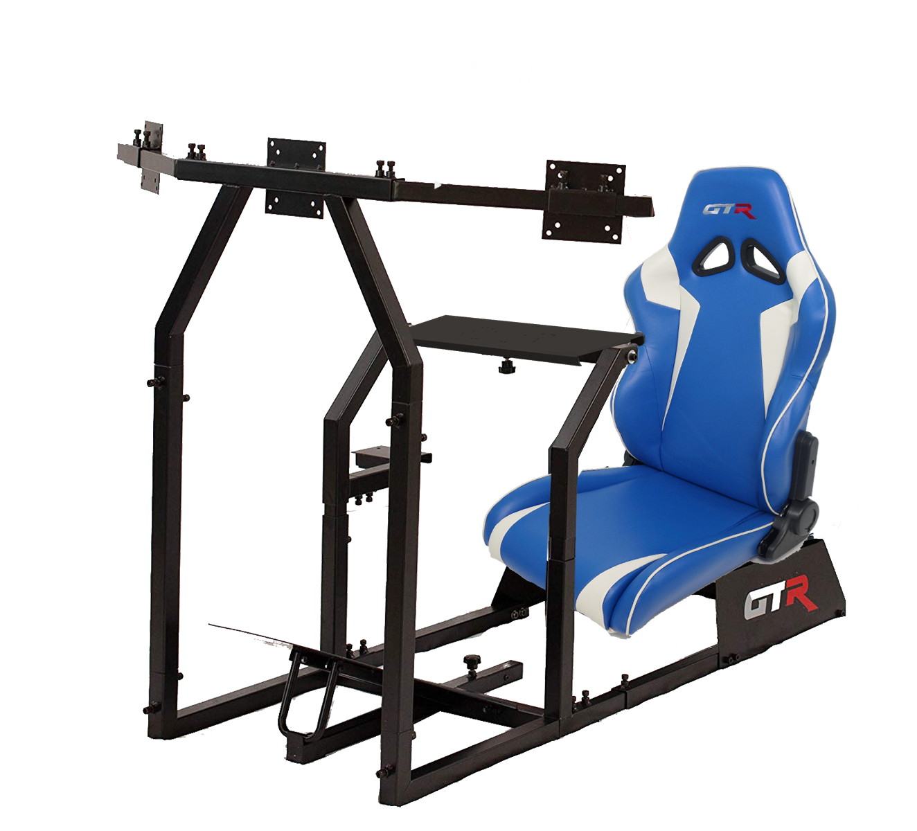 GTR Racing Simulator GTAF-BLK-S105LWHTRD - GTA-F Model (Black) Triple or Single Monitor Stand with White/Red Adjustable Leatherette Seat, Racing Simulator Cockpit gaming chair Single Monitor Stand