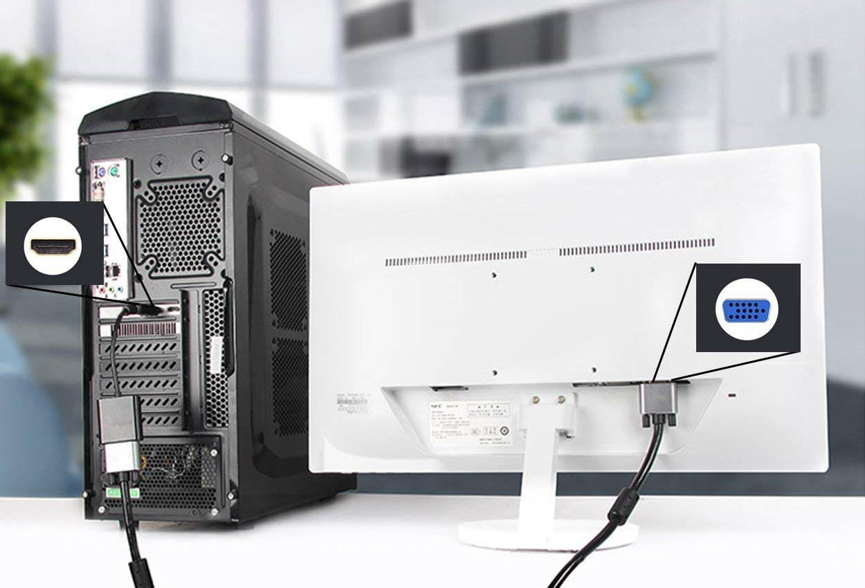 1080P HDMI Male to VGA Male Converter Video Adapter with 3.5mm Audio, HDMI to VGA Adapter with Audio.