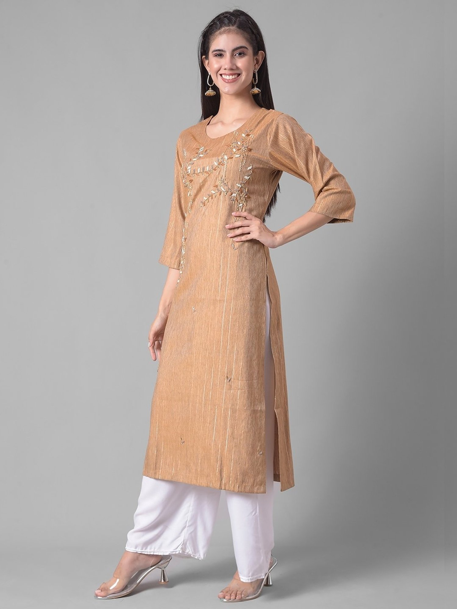 Dollar Missy Beige Embroidered Straight Kurta