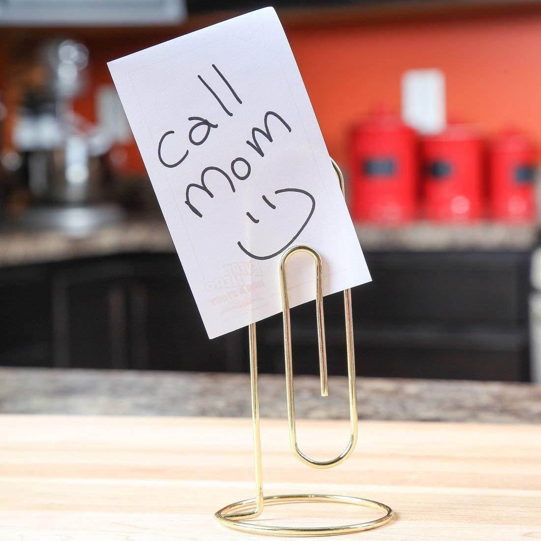 Home-X - Jumbo Desk Paper Clip Memo Holder & Organizer, Perfect Office Accessory to Hold, Organize and Access Bills, Letters, Reminders and Notes, Gold