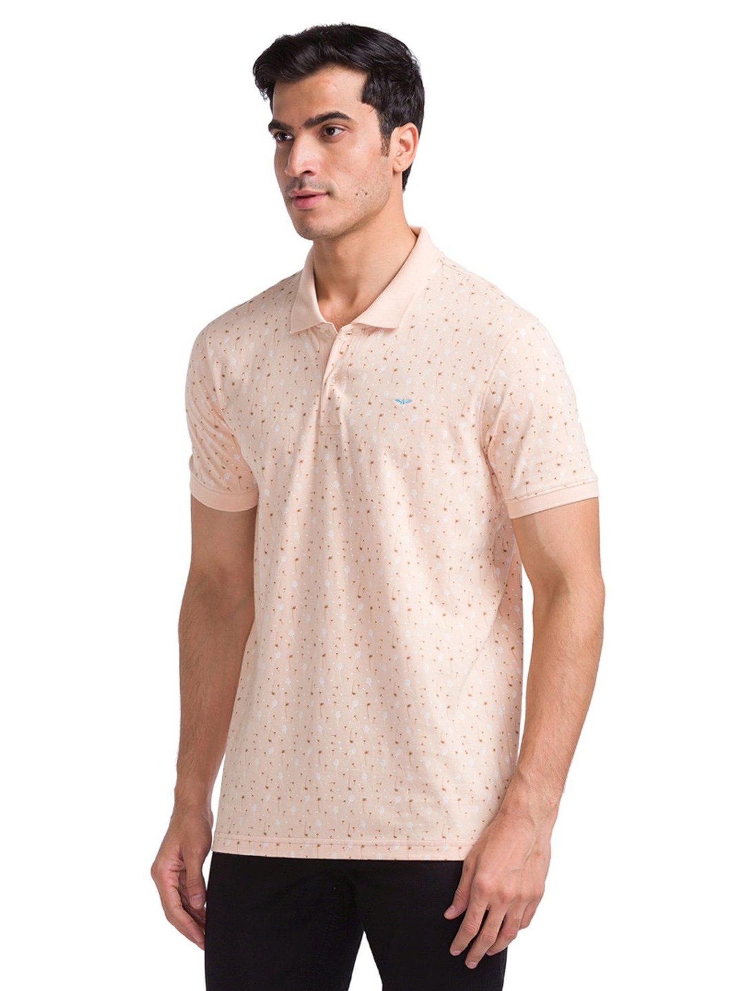 Park Avenue Beige Slim Fit Printed Polo T-Shirt