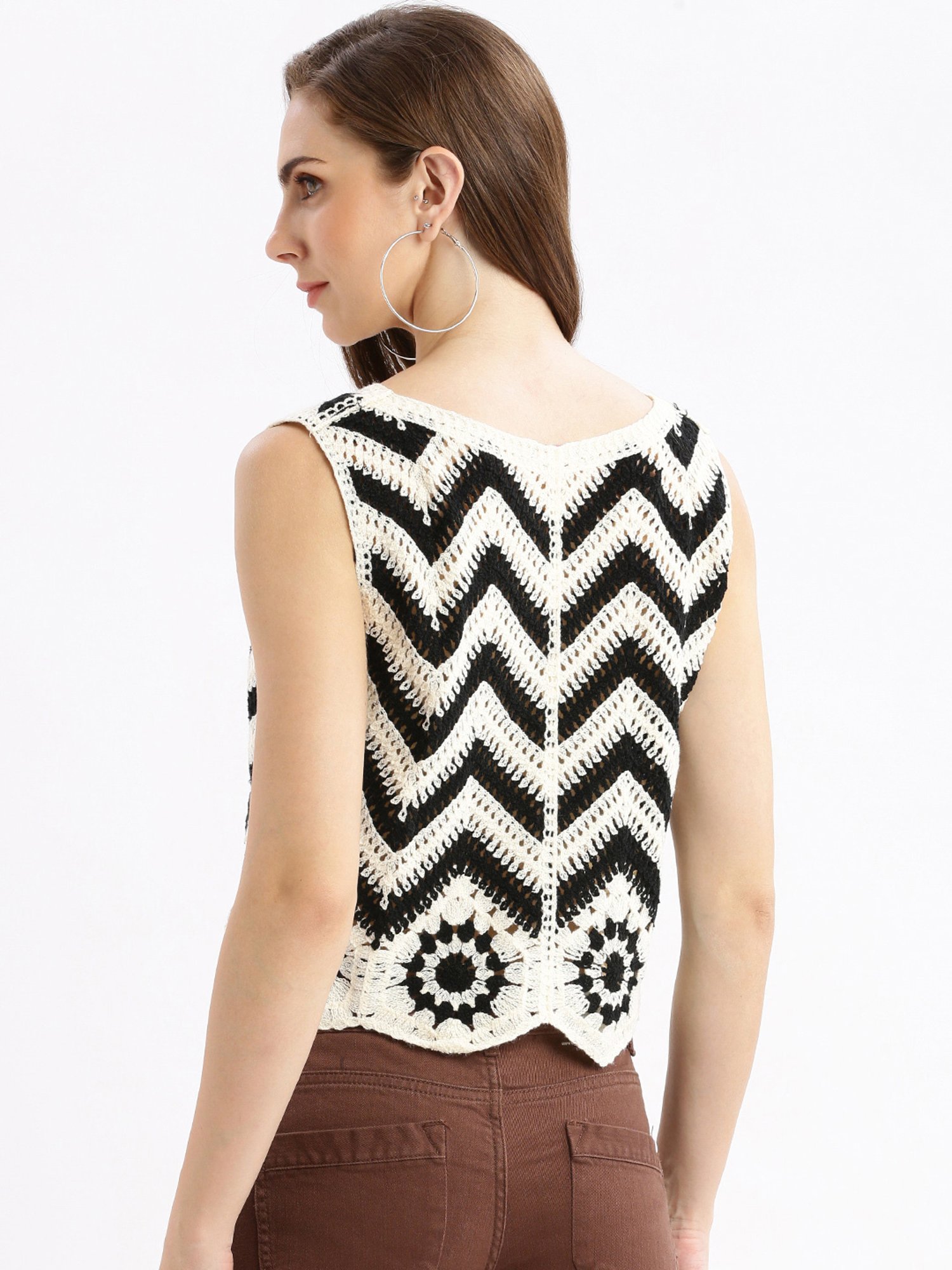 SHOWOFF Black & White Self Design Crop Shrug