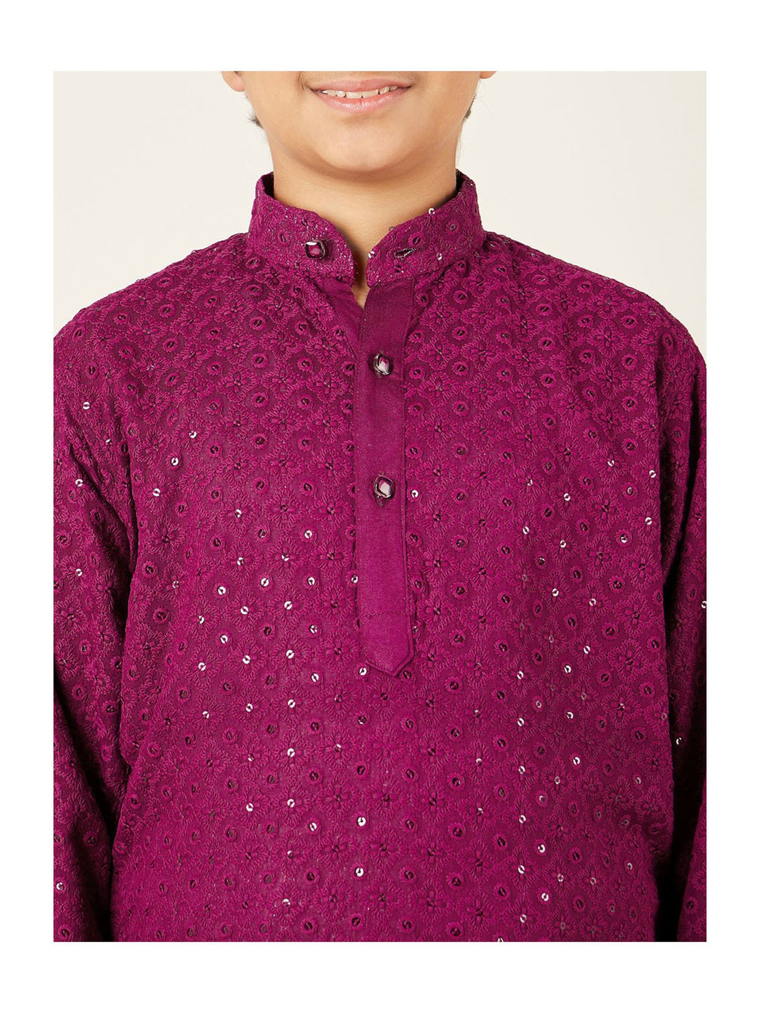 AJ Dezines Kids Dark Pink Embellished Full Sleeves Kurta with Salwar