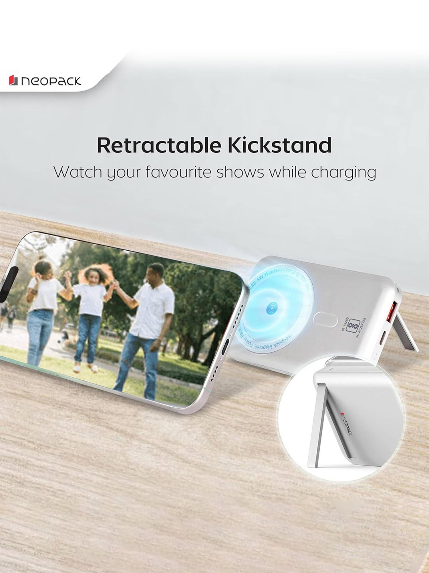Neopack Magnetic Power Pack 10000 MAh MagSafe Compatible Wireless Charging Power Bank (White)