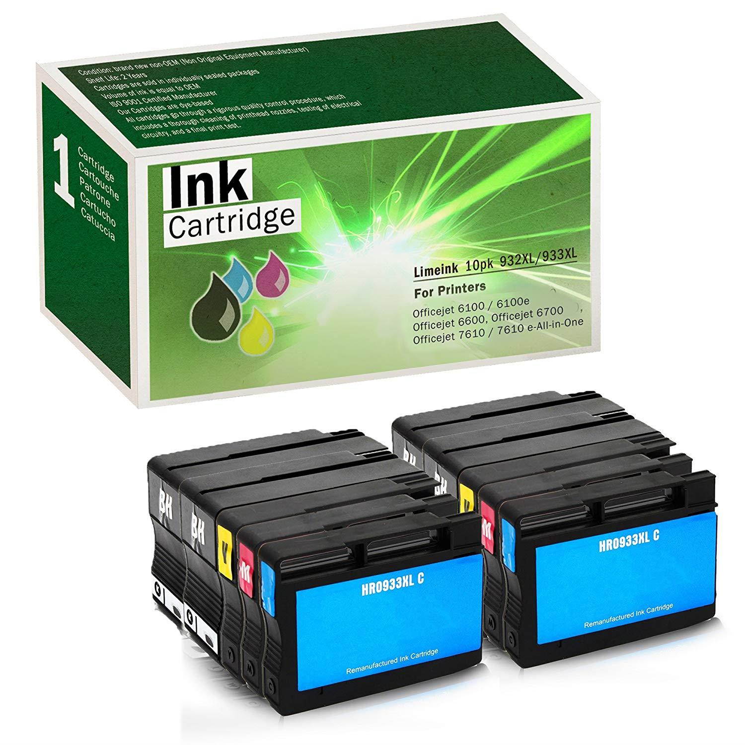 Limeink Compatible Ink Cartridge Replacements 932XL & 933XL High Yield (4 Black / 2 Cyan / 2 Yellow / 2 Magenta, 10 Pack)