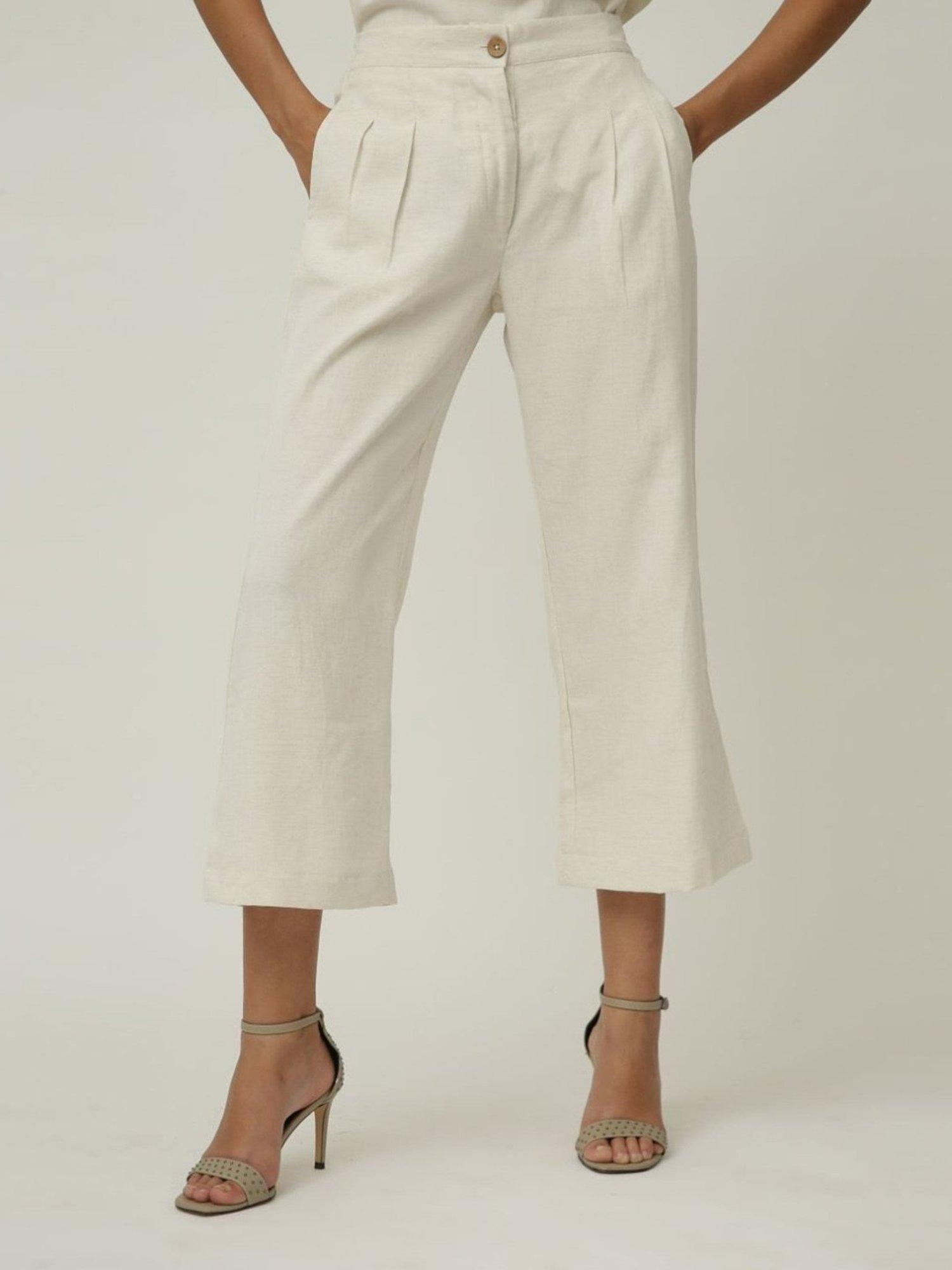Saltpetre Elegant Linen Black Shirt and Cream Wide Leg Trouser Coord Set
