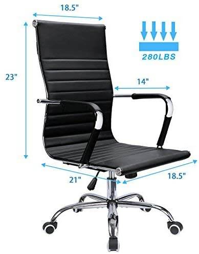 Devoko Office Desk Chair Mid Back Leather Height Adjustable Swivel Ribbed Chairs Ergonomic Executive Conference Task Chair with Arms (Black)