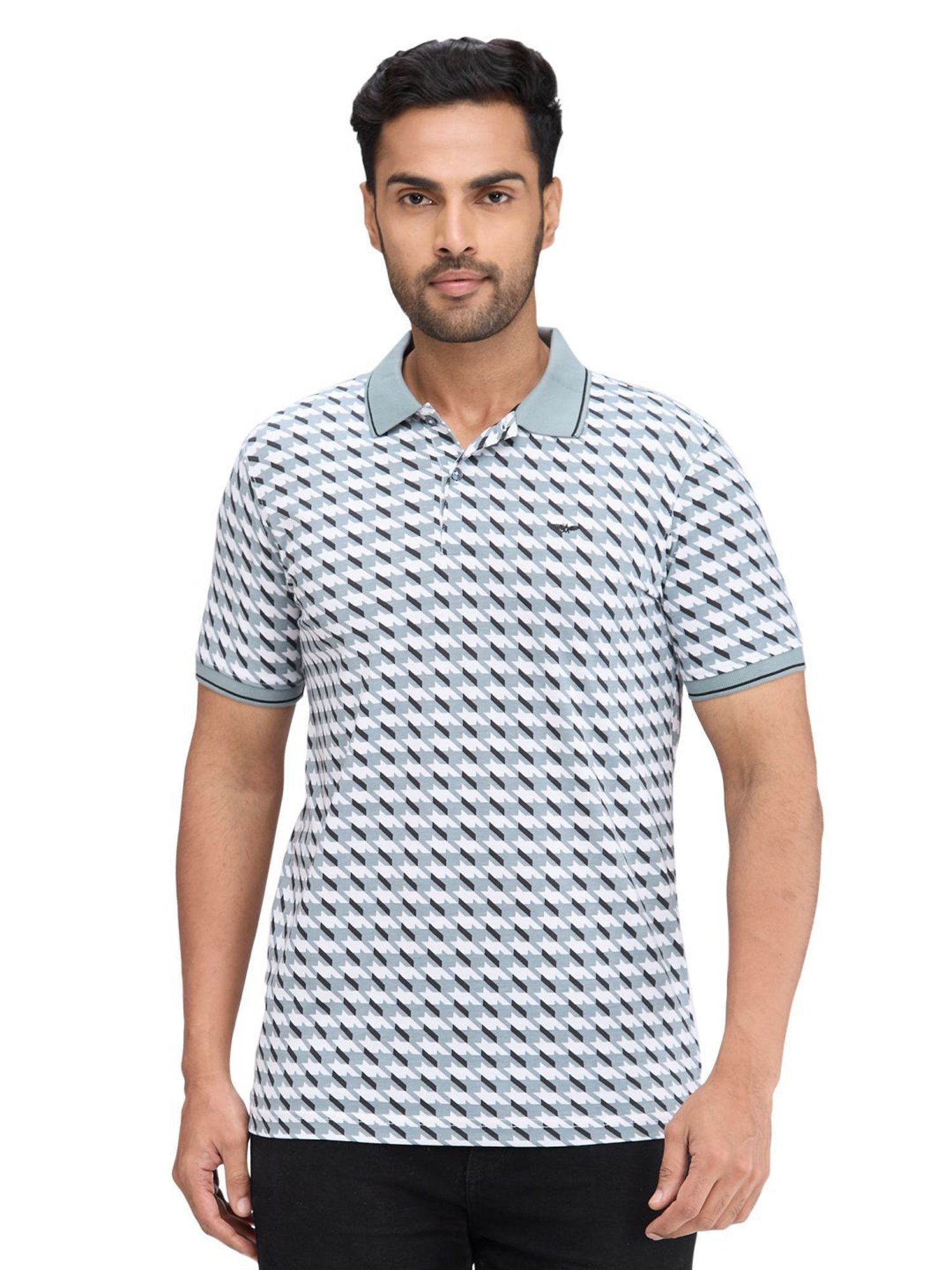 Park Avenue Grey Slim Fit Printed Polo T-Shirt