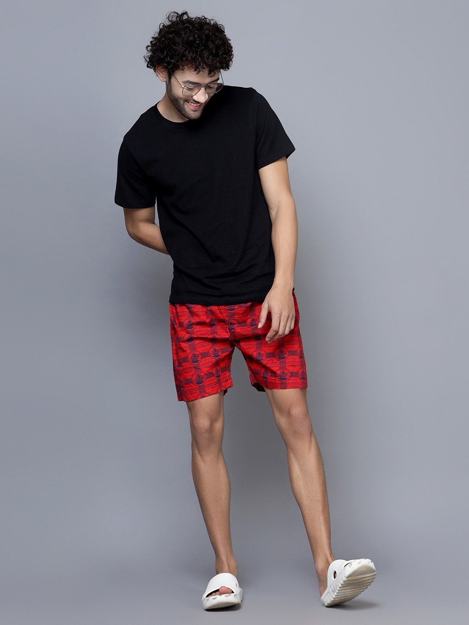 Cantabil Maroon Cotton Regular Fit Printed Boxers