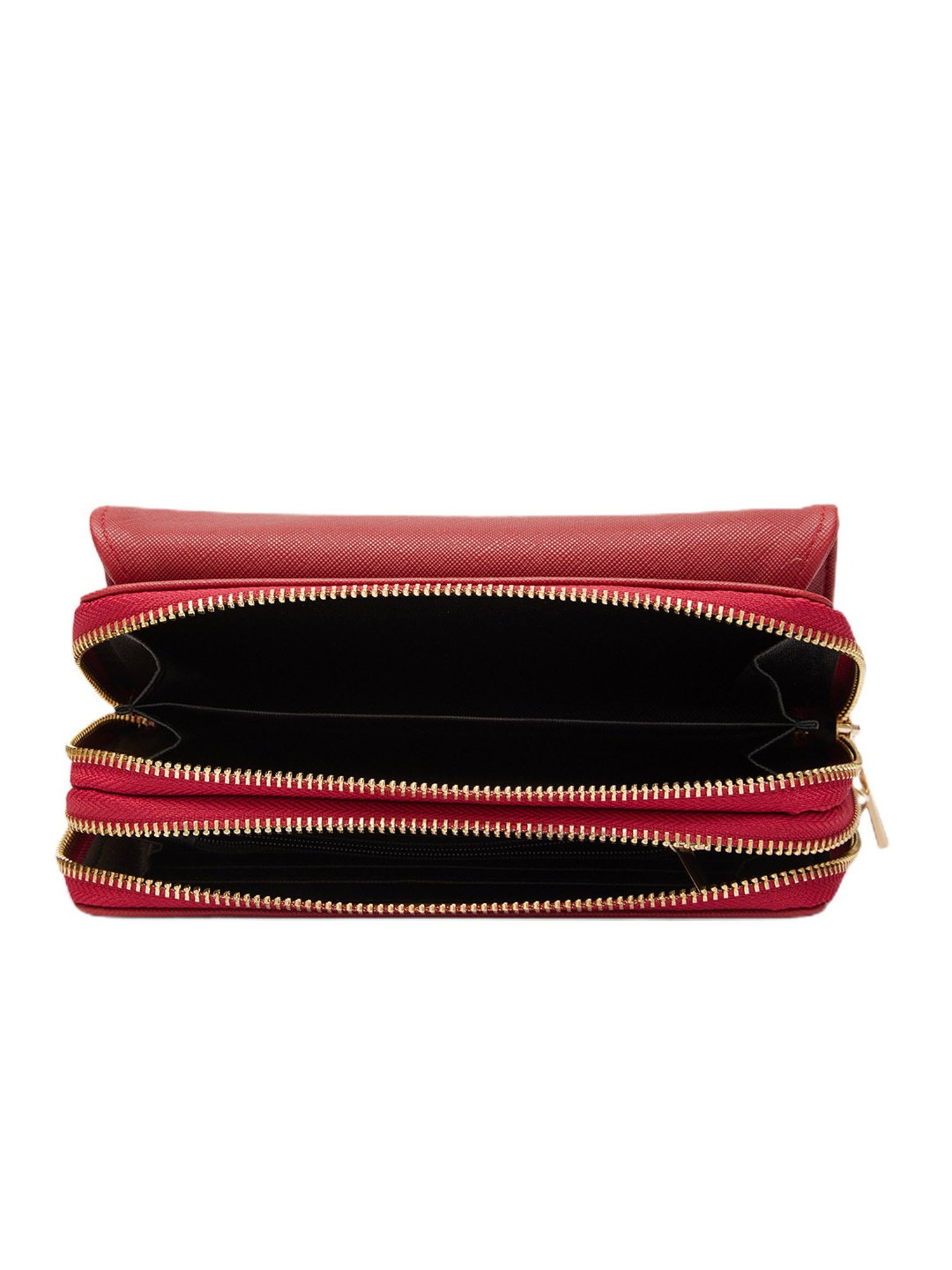 Globus Women Maroon Solid Vegan Leather Envelope Wallet with Wrist Loop