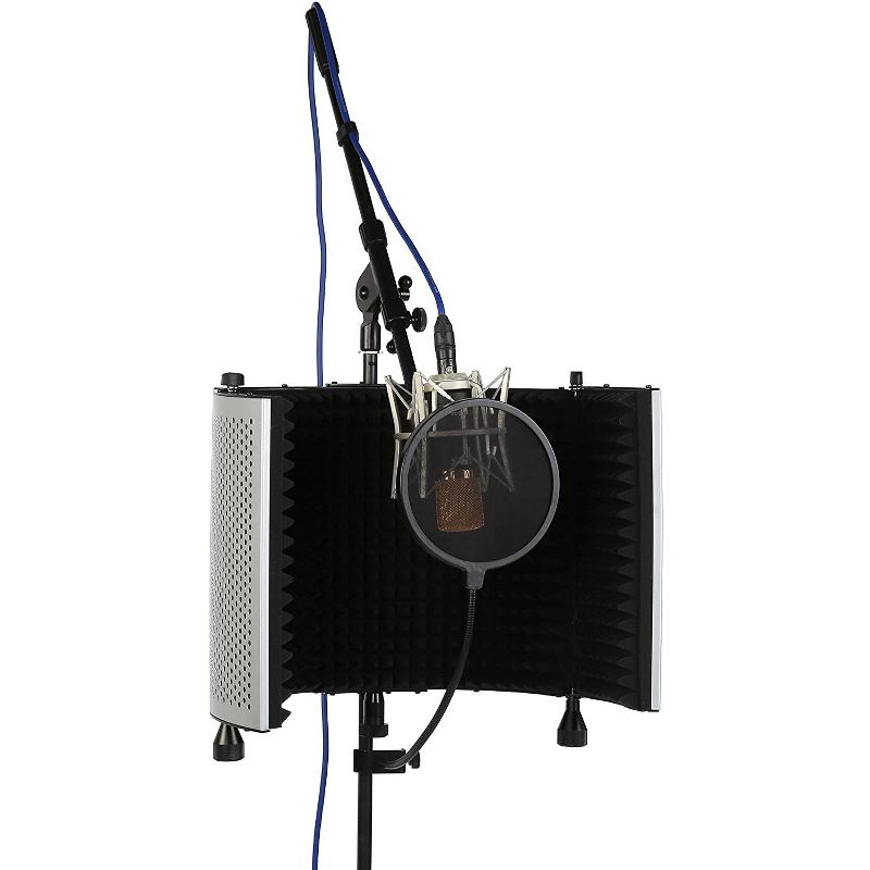 LyxPro VRI-10 Vocal Sound Absorbing Shield For Studio Home And Office Recording Acoustic Isolation Microphone Foam Panel Shield &ndash; Portable And Adjustable Stand Mount or Desktop Use
