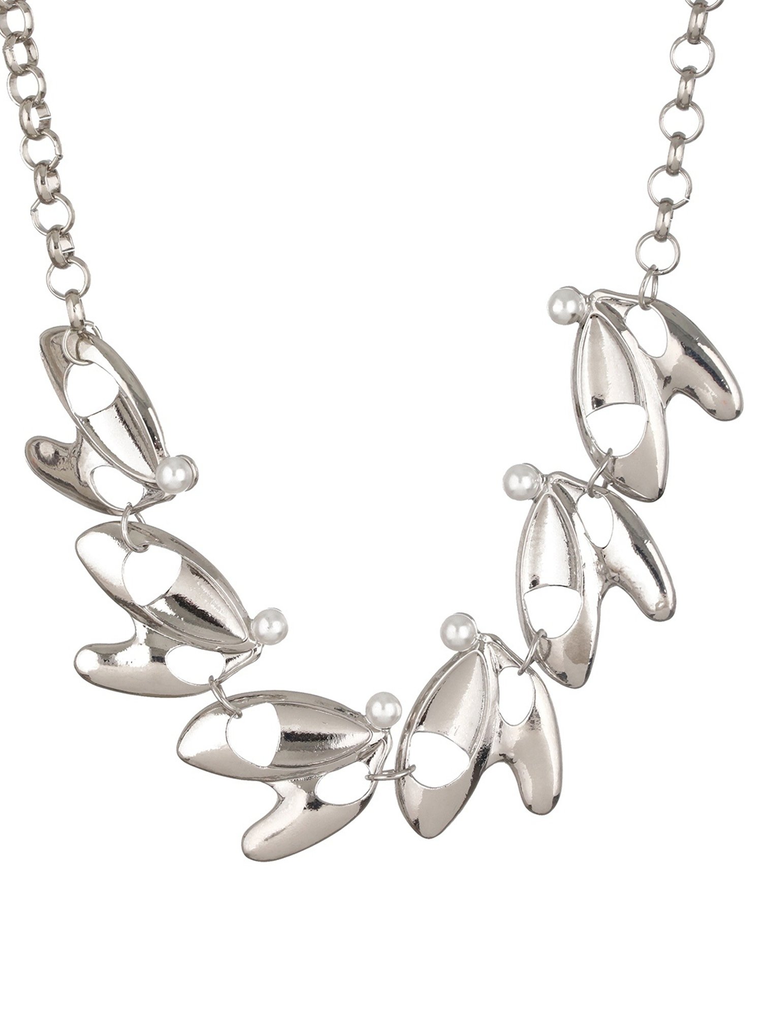 Prita by Priyaasi Pearl Studded Designer Leaf Link Silver-Plated Necklace